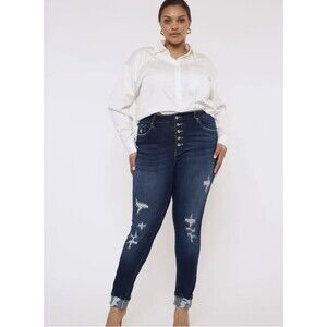 Kancan Sabrinah High Rise Super Skinny 2XL Jeans Button Fly Distressed Destroyed